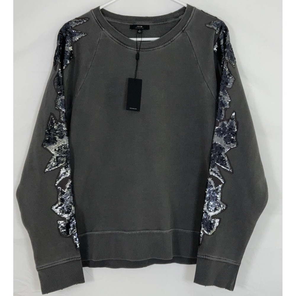 NWT Women's Joe's Jeans‎ Evie Washed Sequin Raglan Sweatshirt - Grey - Medium